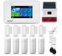 HUXGO® HXA006 Alarma casa con Sirena Solar Exterior WiFi + gsm 4G | Kit Alarma casa inalámbrico con 5X sensores PIR de Movimiento, 5X sensores de Puerta/Ventana | Aplicación Tuya