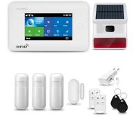 HUXGO® HXA006 Kit Alarma casa WiFi + gsm 4G con Sirena Solar inalámbrico| Alarma hogar Kit con 3X sensores PIR de Movimiento, 1x Sensor de Puerta/Ventana | Control Desde el teléfono