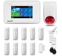 HUXGO® HXA006 Kit Alarma casa WiFi + gsm con Sirena| Alarma hogar Kit con 9X sensores PIR de Movimiento, 1x Sensor de Puerta/Ventana | Control Desde el teléfono