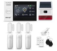 HUXGO® HXA007 Alarma casa con solar Sirena solar exterior WiFi + GSM | Kit alarma casa inalámbrico con 3x sensores PIR de movimiento, 3x sensores de puerta/ventana | Aplicación TUYA con aviso al móvil