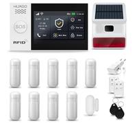 HUXGO® HXA007 Kit Alarma casa WiFi + gsm con Sirena inalámbricosolar | Alarma hogar Kit con 9X sensores PIR de Movimiento, 1x Sensor de Puerta/Ventana | Control Desde el teléfono