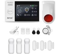 HUXGO, HXA007, Sistema de Alarma inalámbrico con 3X detectores de Movimiento, 3X Sensor de Puerta/Ventana, y Segunda Sirena, Módulos: WiFi + gsm, Control Desde el teléfono con Tuya Smart