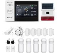 HUXGO, HXA007, Sistema de Alarma inalámbrico con 5X detectores de Movimiento, 5X Sensor de Puerta y una Segunda Sirena, Módulos: WiFi + gsm 4G, Control Desde el teléfono