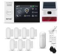 HUXGO® HXA007 Sistema de Alarma inalámbrico con Sirena Exterior Solar WiFi + gsm | Kit Alarma con 1x Sensor de Movimiento, 7X alarmas de Puerta/Ventana | Idioma Español