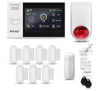 HUXGO® HXA007 Sistema de Alarma inalámbrico con Sirena Exterior WiFi + gsm | Kit Alarma con 1x Sensor de Movimiento, 7X alarmas de Puerta/Ventana | Idioma Español