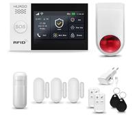 HUXGO® HXA007 Sistema de Alarma inalámbrico con Sirena Exterior WiFi + gsm | Kit Alarma con 1x Sensor de Movimiento, 3X alarmas de Puerta/Ventana | Idioma Español