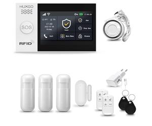 HUXGO® HXA007 Sistema de Alarma para casa WiFi + gsm con Sirena | Alarma hogar Kit con 3X sensores PIR de Movimiento, 1x Sensor de Puerta/Ventana | Control Desde el teléfono