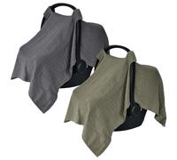 Huxie Denmark - Funda de asiento de coche de muselina para niños y niñas, toldo de asiento de coche 100% algodón orgánico con ajuste perfecto para portabebés, 43 x 31 pulgadas, paquete de 2 (verde