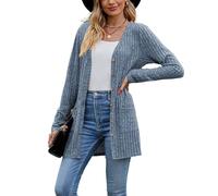 HUXRAKV Cárdigan Mujer Manga Larga de Punto Elegante con Botones y Bolsillos Otoño Invierno Casual Cárdigan Suéter,A-Azul,L