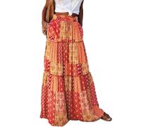 HUXRAKV Falda Larga Mujer Bohemia de Verano con Cintura Elástica y Bolsillos Laterales Ligera y Cómoda para Vacaciones y Uso Diario,38-Amarillo,XL