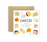 Huxters Divertida tarjeta de cumpleaños de juego de palabras de comida, tarjeta de broma de cumpleaños con queso con ilustraciones de Brie, Cheddar, queso azul y camembert, tarjeta de cumpleaños para