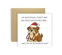 Huxters Divertida tarjeta de Navidad de perro bulldog para mamá papá perrito padres perros tarjetas - We both Know I Didn't Buy You This Card But Can We Go Walkies Now? (Bulldog)