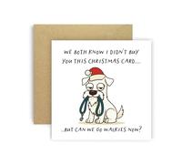 Huxters Divertida tarjeta de Navidad de perro Schnauzer en miniatura blanco para mamá, papá, padres, perros, tarjetas - We Both Know I Didn't Buy You This Card But Can We Go Walkies Now? (Schnauzer en