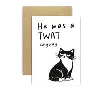 Huxters Divertida tarjeta de ruptura - Ilustración de gato con mensaje humorístico - Saludo descarado para un amigo que pasa por separación de divorcio
