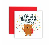 Huxters Good Luck New School Class Card - Tarjetas de primer día para escuelas - Have the Beary Best Day - Hijo, hija, nieto, nieta, sobrino, sobrina (oso)