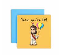 Huxters Tarjeta de 30 cumpleaños para él - Divertidas tarjetas de cumpleaños para hombres - Divertida tarjeta de feliz cumpleaños con insignia de Jesús para hijo hermano - Cumpleaños sobrino nieto -