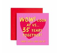 Huxters Tarjeta de aniversario de boda para marido o esposa, 35 años juntos, tarjeta de aniversario para mamá o papá, 14,8 cm