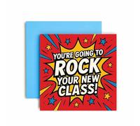 Huxters Tarjeta de clase de buena suerte para la nueva escuela - Tarjetas de primer día de escuelas - You're going to Rock your new class - Hijo, hija, nieto, nieta, sobrino, sobrina (Rock)
