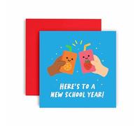 Huxters Tarjeta de clase de escuela nueva de buena suerte, tarjetas de primer día para escuelas, Here's To a New School Year - Hijo, hija, nieto, nieta, sobrino, sobrina (Here's to)