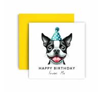 Huxters Tarjeta de cumpleaños del perro - Boston Terrier - Feliz cumpleaños para mamá perro y papá perro - Tarjeta de cumpleaños del perro a amigos, familia, primer cumpleaños (Boston Terrier)