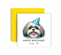 Huxters Tarjeta de cumpleaños del perro - Shih Tzu - Feliz cumpleaños para mamá perro y papá perro - Tarjeta de cumpleaños del perro a amigos, familia, primer cumpleaños (Shih Tzu)