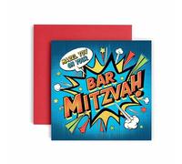 Huxters Tarjeta especial Bar Mitzvah para niños, tarjeta de felicitación de diseño moderno y divertido, Mazel Tov - Good Luck Congratulations