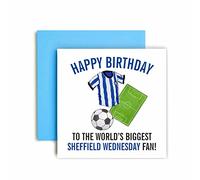 Huxters Tarjetas de fútbol para los fans de Sheffield Wednesday - Tarjeta de feliz cumpleaños para papá, marido, abuelo, hermano, hijo, tarjeta de cumpleaños para hombres para él, ilustraciones de