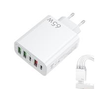 Huybaa Cargador USB C, 65 W, 5 Puertos USB C, Cargador USB Múltiple, Cargador rápido Compatible con iPhone, Samsung, Xiaomi, Adaptador multisectorial PD+QC 3.1A Tipo C