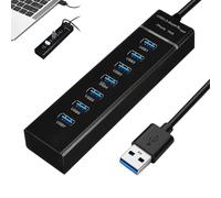 Huybaa HUB USB 3.0, HUB USB de 7 Puertos de Aluminio para Portátil, Cable de 1m de Largo con Puerto de Alimentación Type-C de 5V/3A, Compatible con PS4, Surface Pro, Mobile HDD