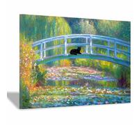 HUYEEI animales Pintura en lienzo, Gato en el puente, Cuadros Decoracion, arte de la pared Cuadros Modernos Impresiones, Para Dormitorio Salon Poster（verde-20x30cm Enmarcado