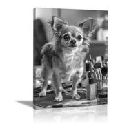 HUYEEI Arte Mural En Lienzo En Blanco Y Negro Lindo perro encantador Decoración Mural Para Dormitorio Sala De Estar Despacho Sala De Reuniones Entrada（En blanco y negro-70x100cm Enmarcado