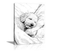 HUYEEI Cuadro en lienzo en blanco y negro Lindo perro durmiendo Modernos Para Pared Sobre Póster, Cuadro Decorativo Para Dormitorio Salón Entrada Cocina（En blanco y negro-60x80cm Enmarcado
