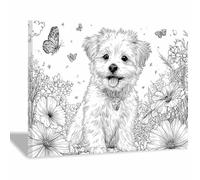 HUYEEI Cuadro En Lienzo Perros acompañados de flores Carteles de perro animales e impresiones, Adecuado para sala de estar, dormitorio, etc.（gris39-60x80cm Enmarcado