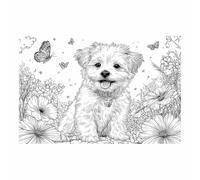 HUYEEI Cuadro En Lienzo Perros acompañados de flores Carteles de perro animales e impresiones, Adecuado para sala de estar, dormitorio, etc.（gris39-60x80cm Sin marco