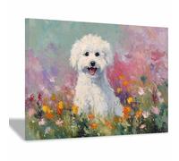 HUYEEI Cuadro En Lienzo Perros recostados entre flores Carteles de perro animales e impresiones, Adecuado para sala de estar, dormitorio, etc.（blanco109-60x80cm Enmarcado