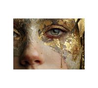 HUYEEI Cuadro moderno abstracto sobre lienzo pintura, póster de imagen Rostro dorado con lágrimas pintura minimalista decoración de pared, sala estar, hogar（Dorado-60x80cm Sin marco