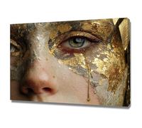 HUYEEI Cuadro moderno abstracto sobre lienzo pintura, póster de imagen Rostro dorado con lágrimas pintura minimalista decoración de pared, sala estar, hogar（Dorado-60x80cm Enmarcado