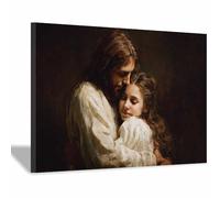 HUYEEI Cuadro sobre Jesús Abrazando a una hija en brazos Impresiones En Lienzo Póster Jesús Religioso para Baño Sala de Estar Pasillo Pasillo del dormitorio（negro102-70x100cm Enmarcado