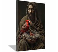 HUYEEI Cuadro sobre Jesús Acunando el nido del pájaro Impresiones En Lienzo Póster Jesús Religioso para Baño Sala de Estar Pasillo Pasillo del dormitorio（negro-70x100cm Enmarcado