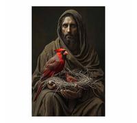 HUYEEI Cuadro sobre Jesús Acunando el nido del pájaro Impresiones En Lienzo Póster Jesús Religioso para Baño Sala de Estar Pasillo Pasillo del dormitorio（negro-60x80cm Sin marco