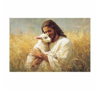 HUYEEI Cuadro vintage de Jesús para pared Abrazo Santo del Cordero Cuadro Moderno en Lienzo, para decoración de salón,dormitorio,comedor y oficina（blanco-40x60cm Sin marco