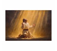HUYEEI Cuadro vintage de Jesús para pared Arrodillado en oración por la luz Cuadro Moderno en Lienzo, para decoración de salón,dormitorio,comedor y oficina（dorado55-60x90cm Sin marco