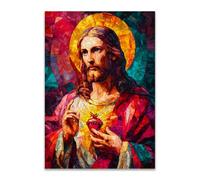 HUYEEI Cuadro vintage de Jesús para pared, Sagrado Corazón revelado, Cuadro Moderno en Lienzo, para decoración de salón,dormitorio,comedor y oficina（policromo-20x30cm Sin marco