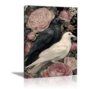 HUYEEI Cuadros Blancos Y Negros Palomas y cuervos posters decorativos, Adecuado para sala de estar, Pasillo del baño del apartamento dormitorio etc.（En blanco y negro-60x80cm Enmarcado