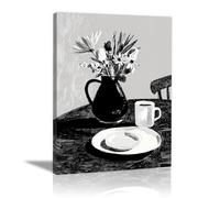 HUYEEI de pared moderno abstracto en blanco y negro con Flor en un jarrón en silencio quadros decoração, Adecuado para sala de estar, dormitorio,Apartamento, etc.（En blanco y negro-60x90cm Enmarcado