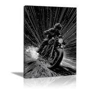 HUYEEI de pared moderno abstracto en blanco y negro con Jinete nocturno quadros decoração, Adecuado para sala de estar, dormitorio,Apartamento, etc.（En blanco y negro-40x60cm Enmarcado