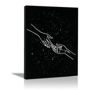 HUYEEI de pared moderno abstracto en blanco y negro con Manos entre las estrellas quadros decoração, Adecuado para sala de estar, dormitorio,Apartamento, etc.（En blanco y negro-20x30cm Enmarcado