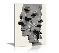HUYEEI de pared moderno abstracto en blanco y negro con Rostros superpuestos quadros decoração, Adecuado para sala de estar, dormitorio,Apartamento, etc.（En blanco y negro-20x30cm Enmarcado