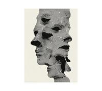 HUYEEI de pared moderno abstracto en blanco y negro con Rostros superpuestos quadros decoração, Adecuado para sala de estar, dormitorio,Apartamento, etc.（En blanco y negro-20x30cm Sin marco