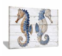 HUYEEI Impresión En Lienzo Océano Caballito de mar de madera De Obras De Arte Moderno, Fácil De Colgar Para Sala De Estar Despacho Sala De Reuniones Entrada（caqui150-60x80cm Enmarcado